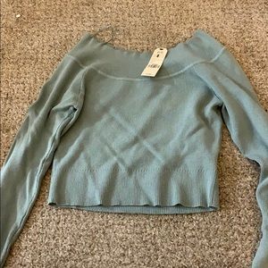 Blue Off The Shoulder Cropped Sweater